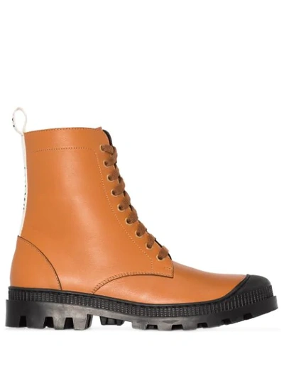 Loewe Logo-print Canvas-trimmed Leather Ankle Boots In Braun