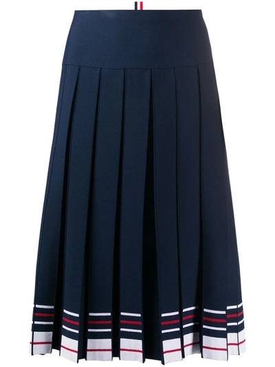 Thom Browne Stripe-print Box-pleat Skirt In Blue