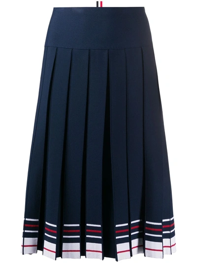 Thom Browne Pleated Striped Stretch-knit Skirt In Blue