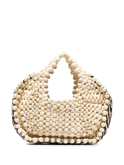 Aranaz Woven-detail Beaded Tote Bag In Neutrals