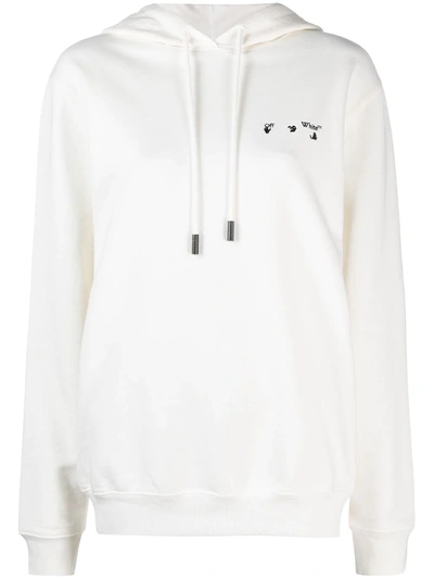 Off-white Embroidered-logo Drawstring Hoodie In White