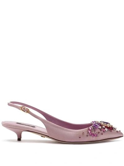 Dolce & Gabbana 60mm Embellished Satin Slingback Pumps In Light Pink