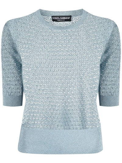 Dolce & Gabbana Open Knit Short Sleeve Jumper In Aqua