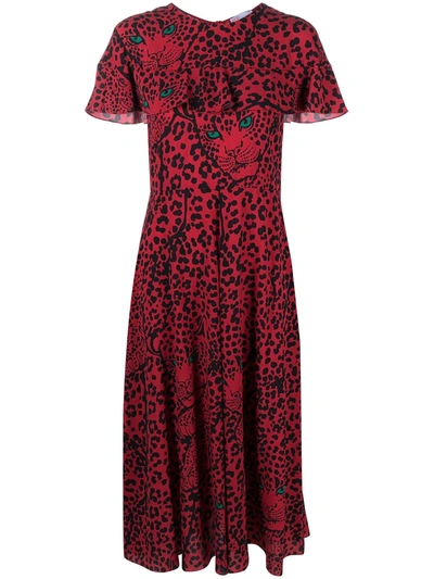 Red Valentino Ruffle Detail Leopard Print Dress In Red
