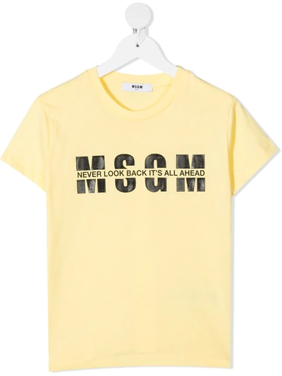 Msgm Kids' Logo Print T-shirt In Yellow
