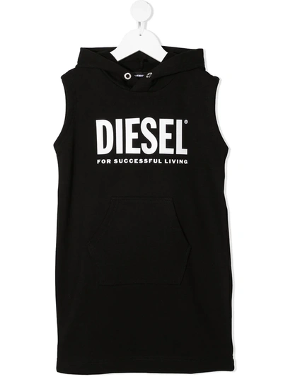 Diesel Kids' Sleeveless Hooded Jumper In Black