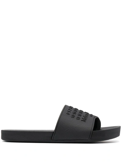 Maison Margiela Logo Embossed Tabi Sliders In Black