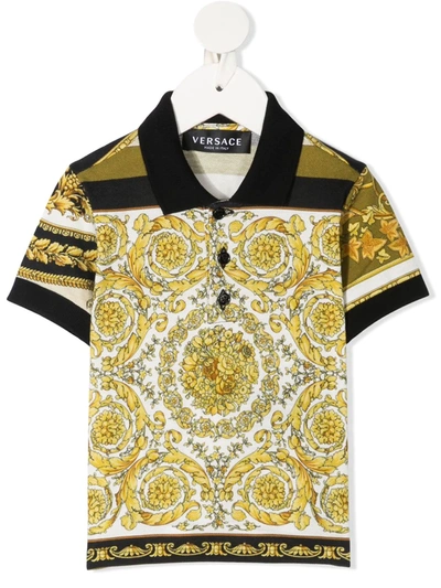 Young Versace Babies' Barocco-print Polo Shirt In 白色