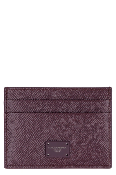Dolce & Gabbana Dauphine Print Leather Card Holder In Purple
