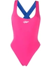 Off-white Pink Logo Tape One-piece Swimsuit In Fuxia