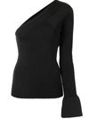 Theory One-sleeve Paneled Ribbed-knit Top In Black