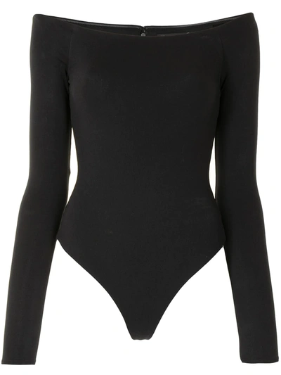 Alice And Olivia Off-the-shoulder Long Sleeved Top In Black