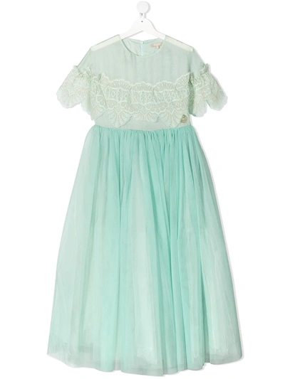 Elie Saab Junior Kids' Tulle Lace Flounce Gown In Green