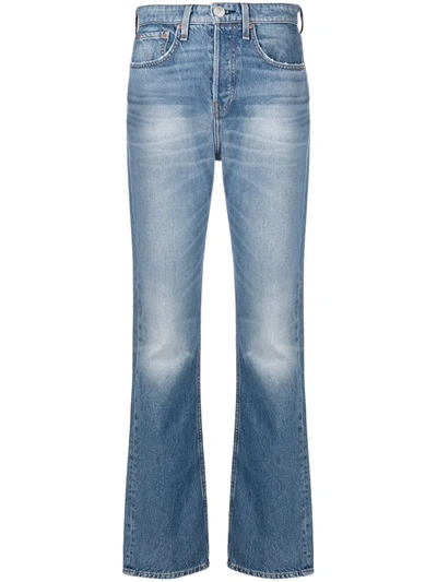 Rag & Bone Cropped Frayed High-rise Bootcut Jeans In Light Denim