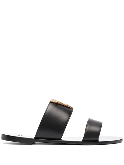 Versace Virtus Slide Sandals In Black