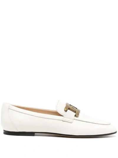 Tod's Kate Embellished Leather Loafers In White