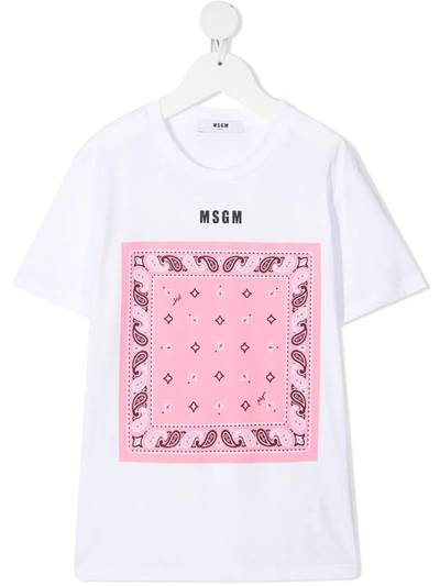 Msgm Teen Paisley-print Cotton T-shirt In White