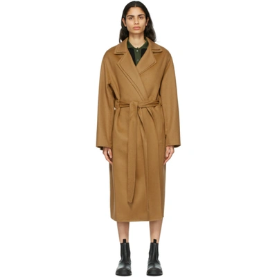 Loewe Tan Wool & Cashmere Double Layer Belted Coat In Brown