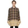 PALM ANGELS BROWN BLEACHED CHECK LOOSE OVERSHIRT