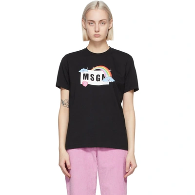 Msgm 黑色 Rainbow Logo T 恤 In Black,white