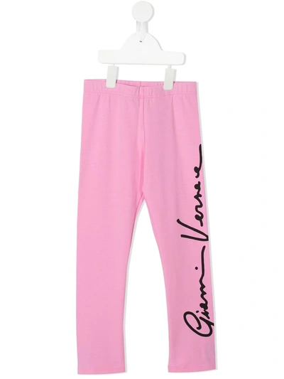 Young Versace Kids' Gv Signature Leggings In Pink