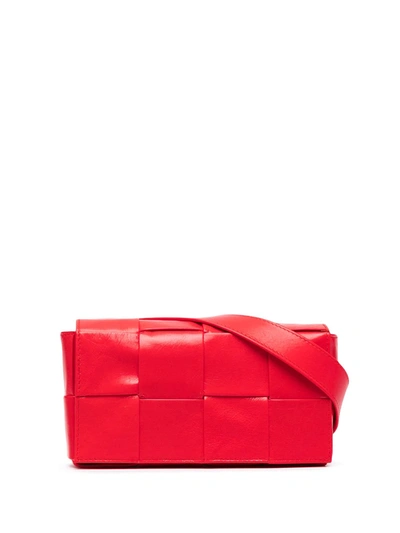 Bottega Veneta Mini Cassette Belt Bag In Intrecciato Calfskin In Red