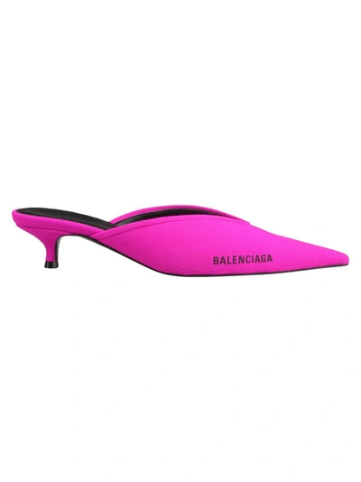 Balenciaga Pointed Mules Knife With Logo In Pink & Purple