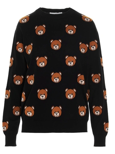 Moschino Teddy Bear Print Knitted Jumper In Black