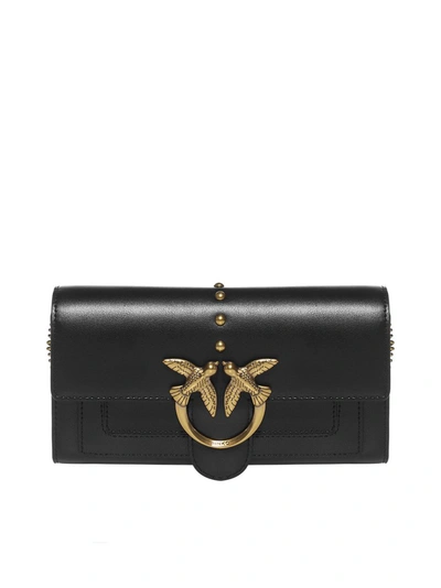 Pinko Love Simply 3 Leather Wallet Bag In Black