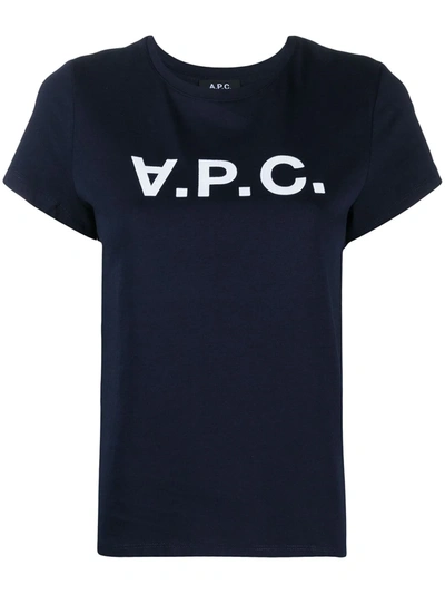 Apc Logo-print Cotton T-shirt In Blue