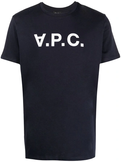 Apc Logo-print Short-sleeve T-shirt In Dark Navy