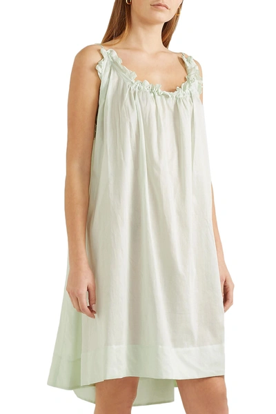 Three Graces London Nightingale Ruffle-trimmed Cotton-voile Nightdress In Mint
