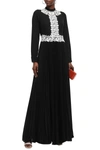 MIKAEL AGHAL GUIPURE LACE-APPLIQUÉD PLEATED CREPE GOWN,3074457345620971198