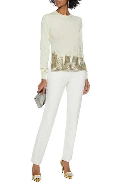 Oscar De La Renta Bead-embellished Wool Jumper In Ivory