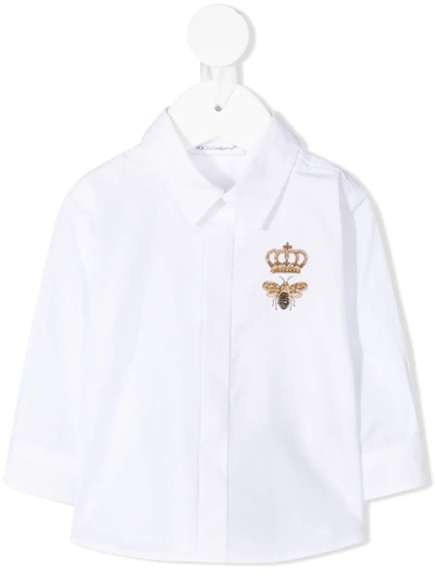 Dolce & Gabbana Babies' Bee Crown Embroidered Shirt In White