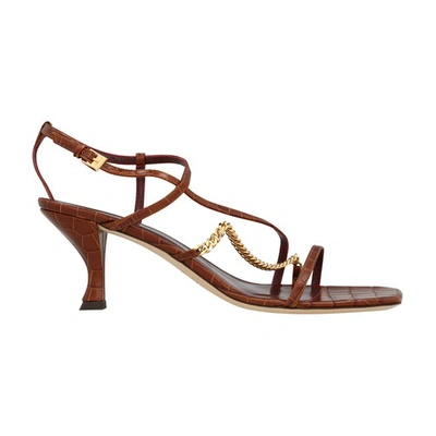 Staud Gita Strappy Croc-embossed Kitten-heel Sandals In Saddle Croc