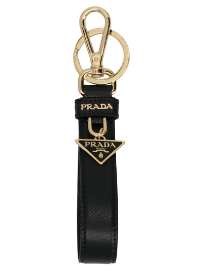 Prada Logo Charm Keyring In Black