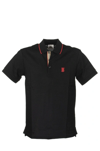 Burberry Walton Icon Stripe Placket Cotton Piqué Polo Shirt In Black