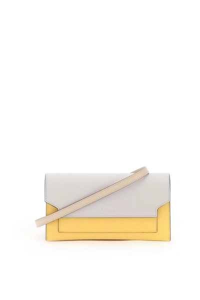 Marni Multicolor Mini Bag Wallet With Shoulder Strap In Yellow,grey,beige