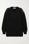 VALENTINO LACE-PANELED RIBBED WOOL AND CASHMERE-BLEND jumper