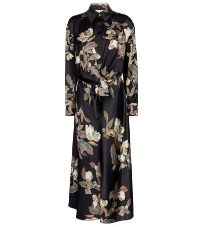 Vince Lisianthus Tie-front Floral-print Satin Midi Shirt Dress In Multi-colour