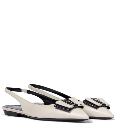 Saint Laurent Anais Bow-embellished Leather Slingback Point-toe Flats In White