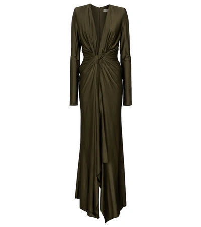 Alexandre Vauthier Plunging Long-sleeved Ruched Gown In Metallic