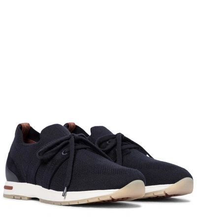 Loro Piana Knit Lace-up Runner Sneakers In Blue Navy