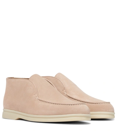 Loro Piana Open Walk Suede Ankle Boots In Beige
