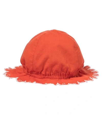 Stella Mccartney Babies' Coral Scalloped Anglaise Embroidered Sun Hat In Orange
