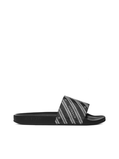 Givenchy Chain-print Coated-canvas Slides In Grey