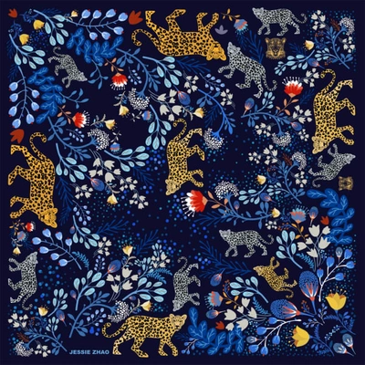 Jessie Zhao New York Silk Bandana Of Amazon Rainforest Journey In Blue
