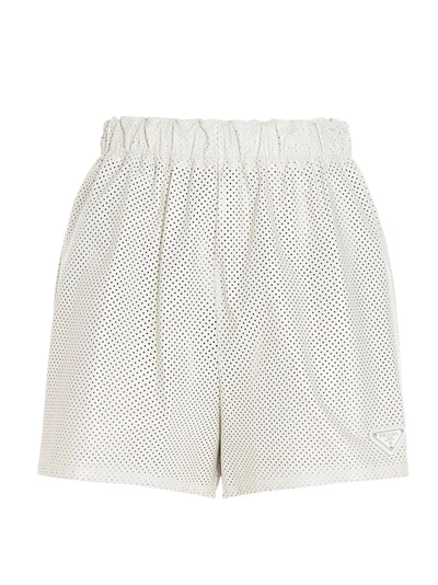 Prada High-waisted Logo-plaque Shorts In White