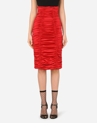 Dolce & Gabbana Short Draped Skirt In Stretch Satin In Red